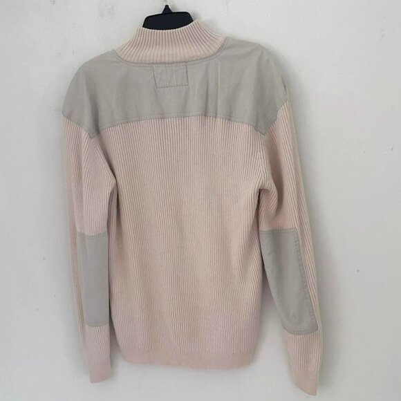 Nautica Jeans Co. Men's XL 1/4 Zip Sweater Beige Gray Ribbed Knit Elbow Patches - Picture 4 of 4